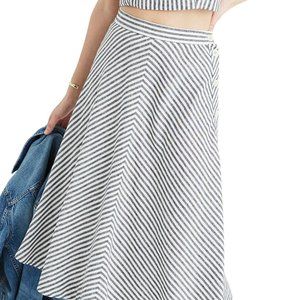 Madewell Side Button Linen Rhoda Stripe Skirt
